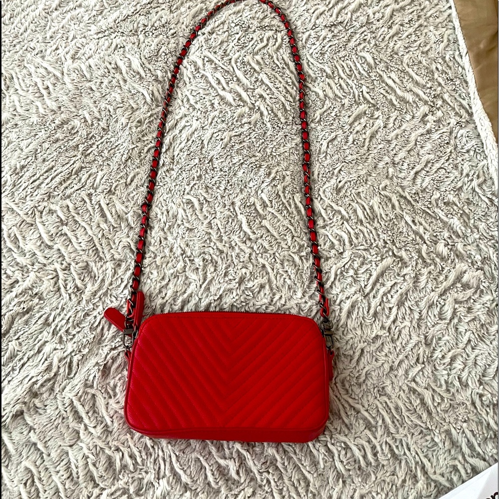 Crossbody-AQUA Red Leather bag 100% exclusive from bloomingdales